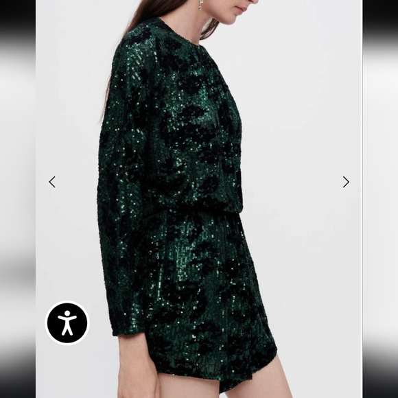 Party Romper Green Sequin Floral Mini Shorts Summer Nights Going Out Size XS - Picture 5 of 9